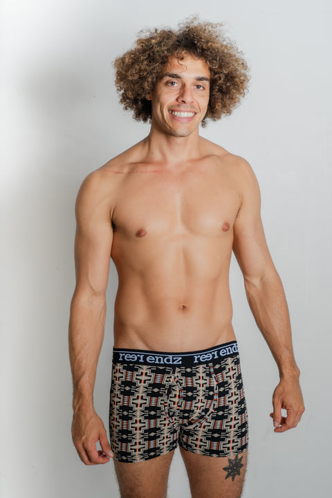 Zephyr print organic cotton underwear worn by male model