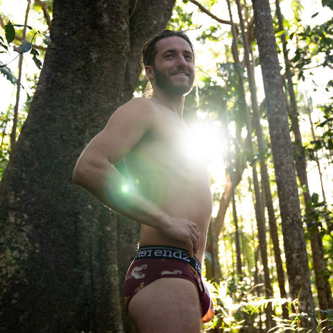 Mens brief underwear made from organic cotton with snake print