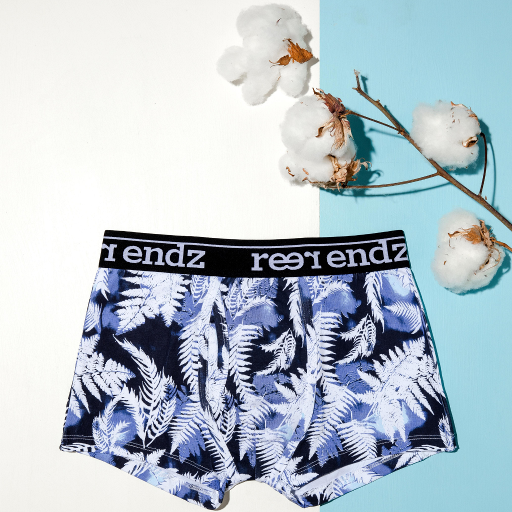 Organic cotton underwear. Mens trunk in fern print by Reer Endz mens underwear.