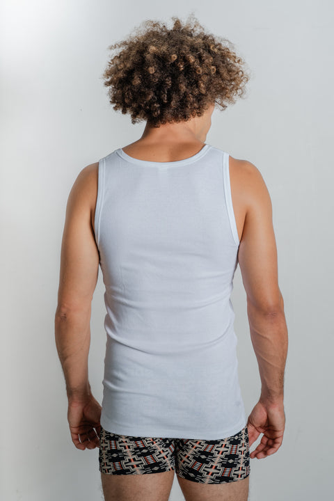 Reer Endz apparel: Organic cotton singlet on male model